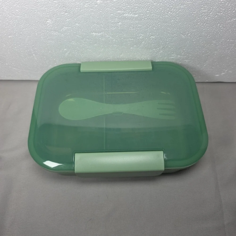 Green Bento Container with Utensil Meal Prep Lunch‎ Box